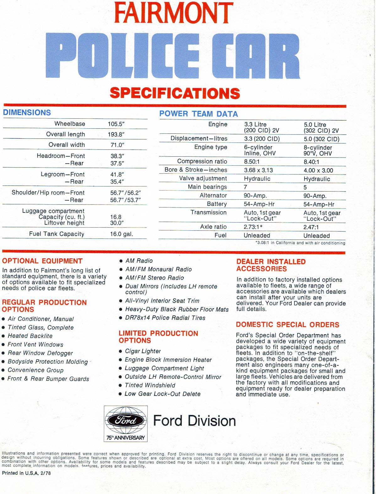 1978 Ford Fairmont Police Car Folder Page 3